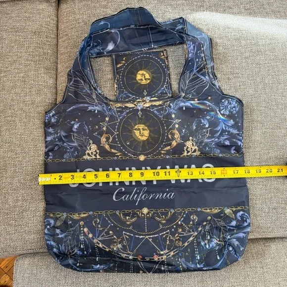 Johnny Was California Reusable Shopping Bag Tote Blue Gold Moon Packable New - Picture 11 of 12